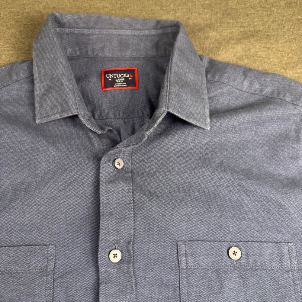 UNTUCKit Mens Hemsworth Button Down Shirt Blue‎ Long Sleeve Slim Fit Large